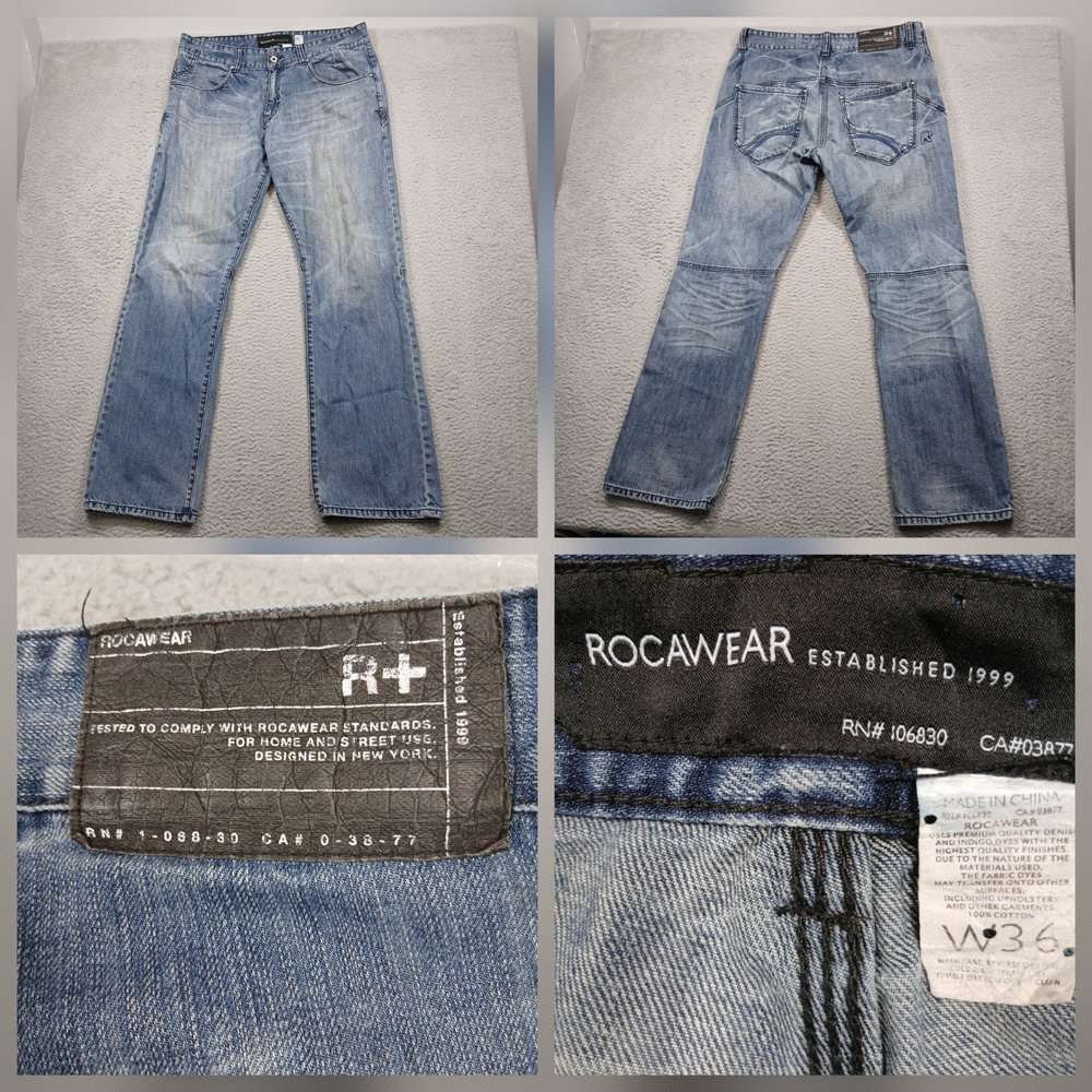 Rocawear R+ Jeans Men's 36x32 Blue Relaxed Straight Denim